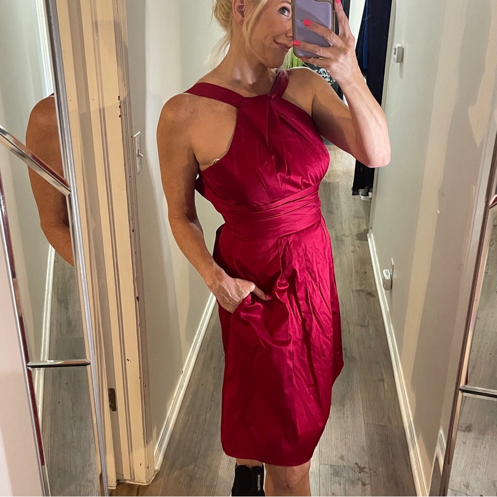 NWT David’s Bridal Red sleeveless dress with front pockets
